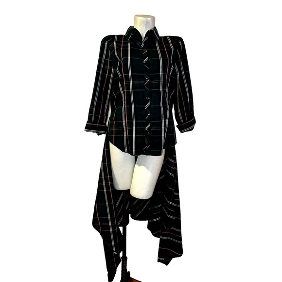 New York & Company Tops - NEW YORK & COMPANY 7th Avenue Design Studio Plaid Button Long Drape Tail Shirt L